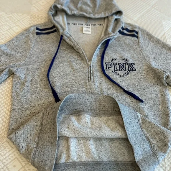 PINK Victoria's Secret ~ Gray and Blue Zip-Up ShirtSweat, Pullover,L/G - Picture 7 of 11